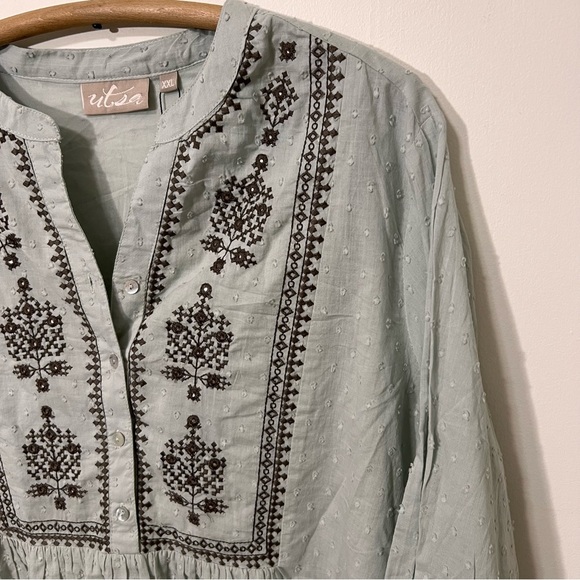 Boho Embroidered Flowy Tunic Top Size XXL Embellish 100% Cotton Blouse UTSA - Picture 3 of 14